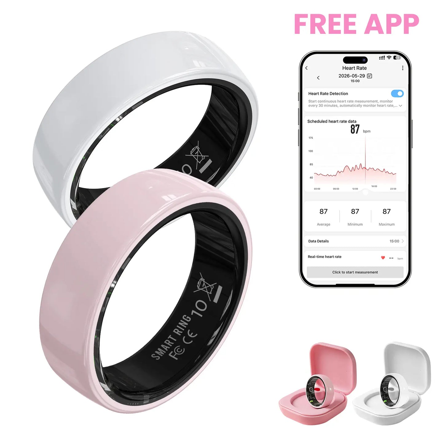 Ceramic Smart Fitness Rings for Men and Women - Waterproof Health Trackers with Heart Rate, Stress, Cycle Monitoring, and Sleep Tracking - IP68 Rated, 5-7 Day Battery Life, Compatible with iOS & Android, Includes Charging Case - Ideal Couple Gift