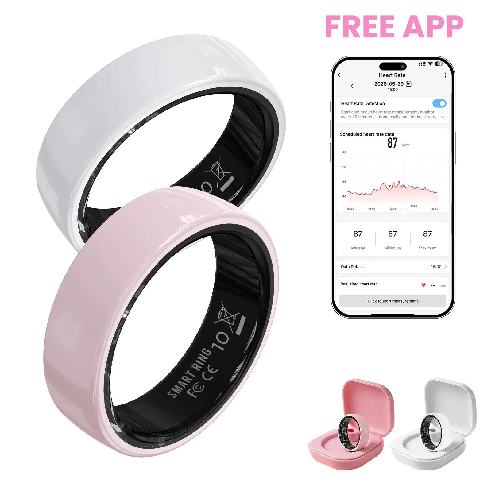 Ceramic Smart Fitness Rings for Men and Women - Waterproof Health Trackers with Heart Rate, Stress, Cycle Monitoring, and Sleep Tracking - IP68 Rated, 5-7 Day Battery Life, Compatible with iOS & Android, Includes Charging Case - Ideal Couple Gift