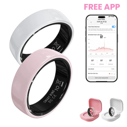 Ceramic Smart Fitness Rings for Men and Women - Waterproof Health Trackers with Heart Rate, Stress, Cycle Monitoring, and Sleep Tracking - IP68 Rated, 5-7 Day Battery Life, Compatible with iOS & Android, Includes Charging Case - Ideal Couple Gift
