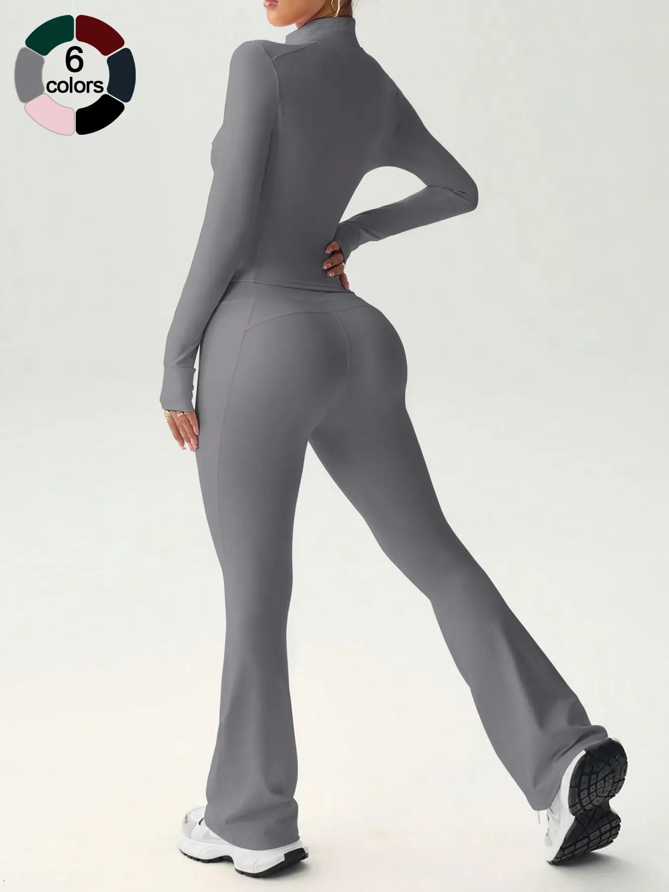 Women'S Two-Piece Sportswear Set, Stand Collar Zip-Up Long Sleeve Top and High-Waist Butt-Lifting Pants, Soft Breathable Outfit for Yoga, Gym and Running