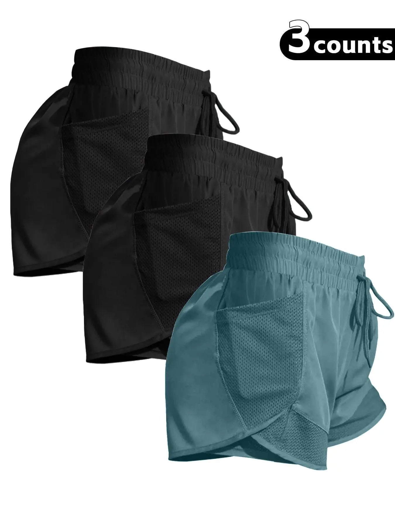 Women'S Plain Pocket Drawstring Waist Sports Shorts, Gym Shorts, Sporty Quick-Drying 2 in 1 Wrap Shorts, Women'S Sportswear for Running Workout