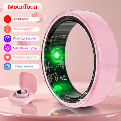 Ceramic Smart Fitness Rings for Men and Women - Waterproof Health Trackers with Heart Rate, Stress, Cycle Monitoring, and Sleep Tracking - IP68 Rated, 5-7 Day Battery Life, Compatible with iOS & Android, Includes Charging Case - Ideal Couple Gift