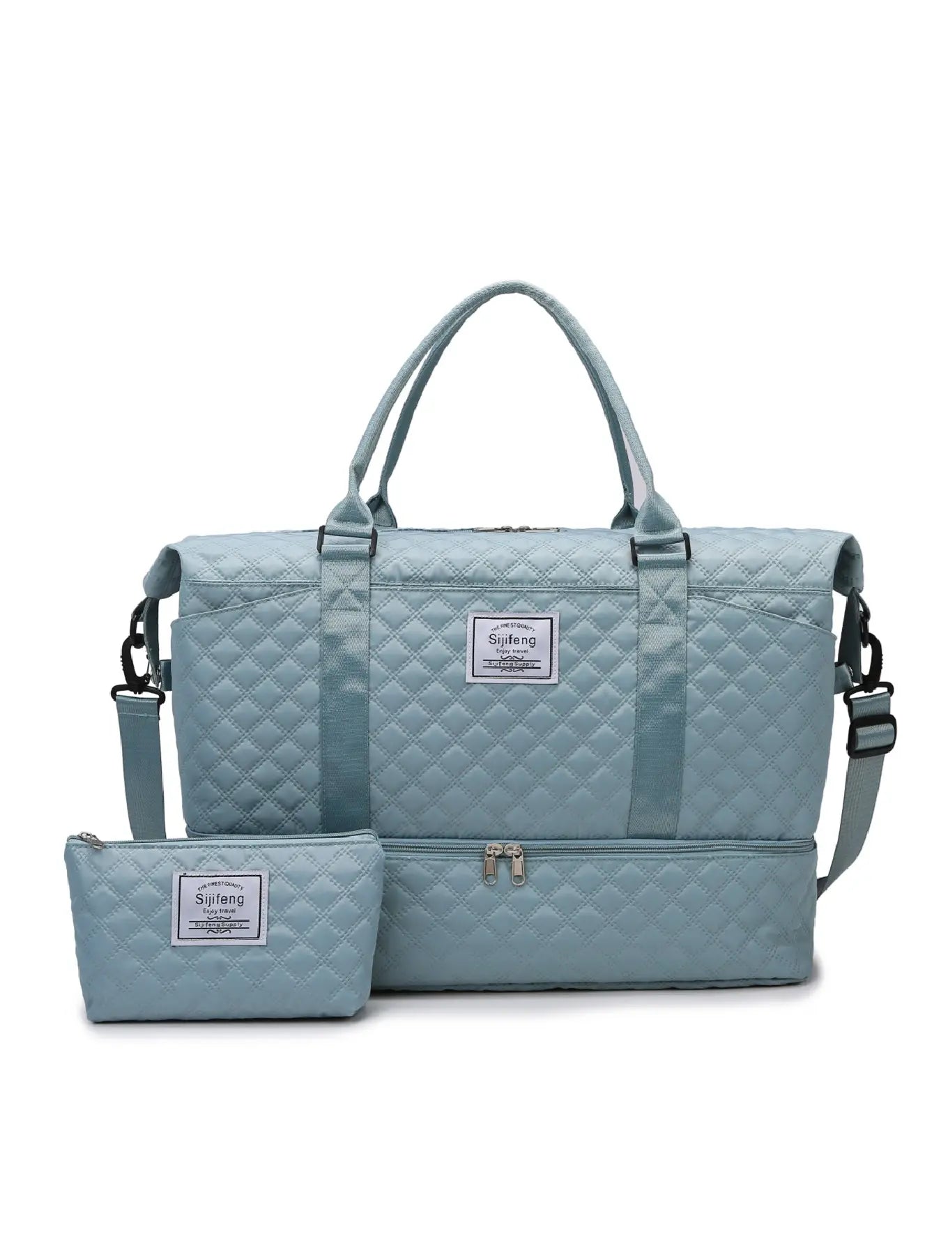Large Capacity Travel Bag Set, Letter Pattern Zipper Travel Bag with Shoe Compartment, Casual Sports Fitness Bag for Women & Men, Weekender Travel Set