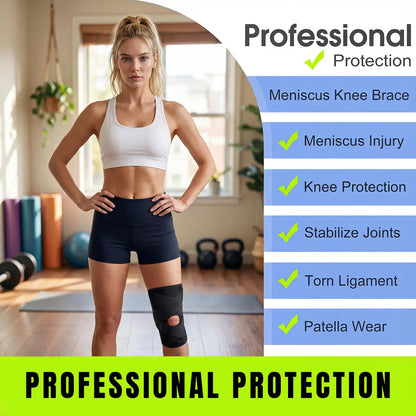 Knee Brace with Side Stabilizers for Meniscal Tear, ACL, MCL, and Arthritis Recovery - Breathable Adjustable Support for Men and Women - Black Compression Wrap