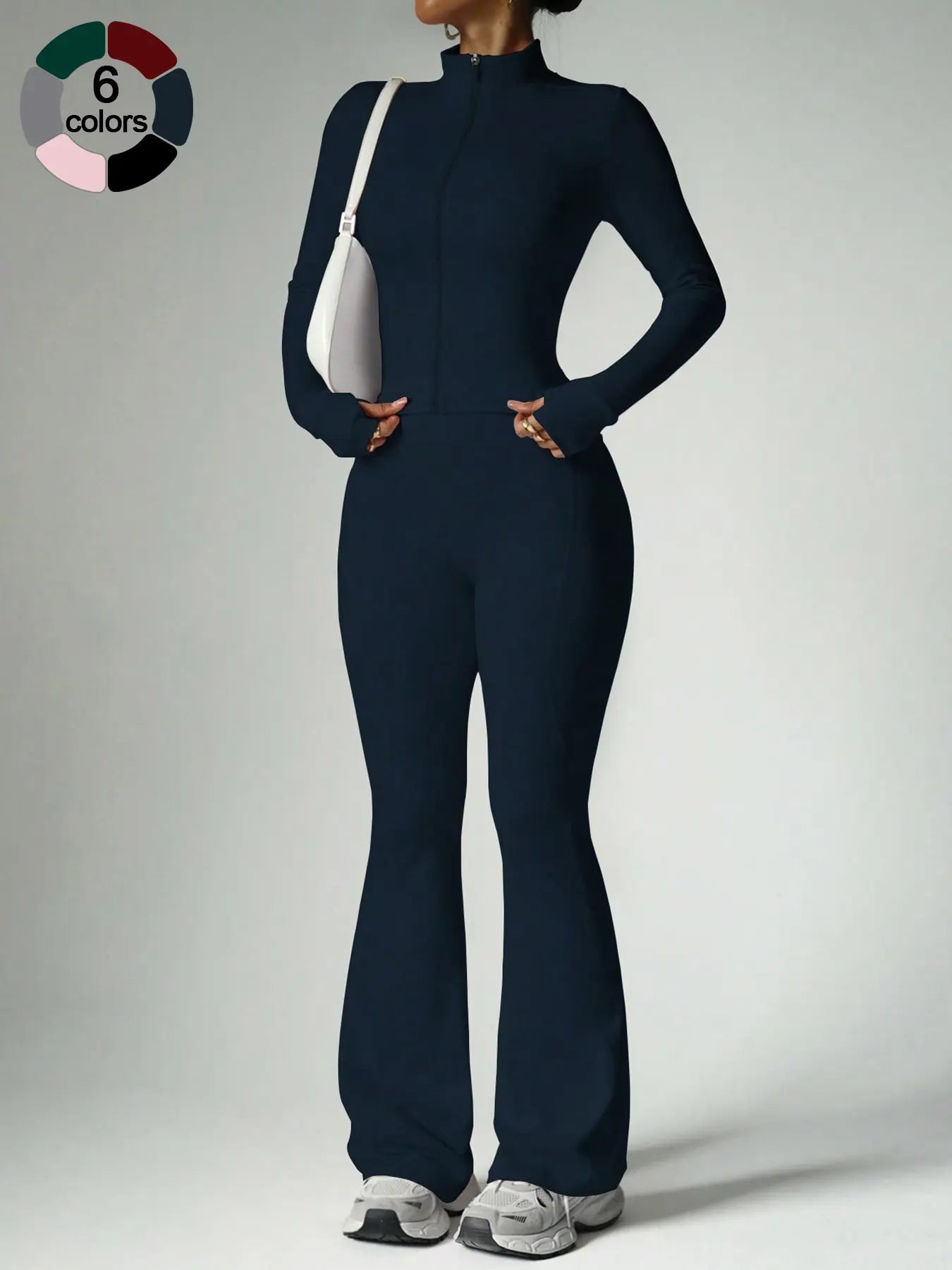 Women'S Two-Piece Sportswear Set, Stand Collar Zip-Up Long Sleeve Top and High-Waist Butt-Lifting Pants, Soft Breathable Outfit for Yoga, Gym and Running