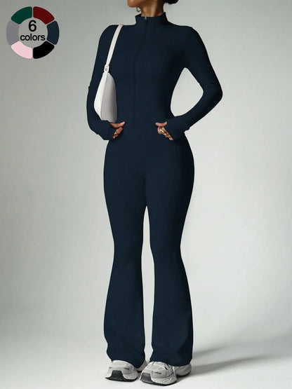 Women'S Two-Piece Sportswear Set, Stand Collar Zip-Up Long Sleeve Top and High-Waist Butt-Lifting Pants, Soft Breathable Outfit for Yoga, Gym and Running