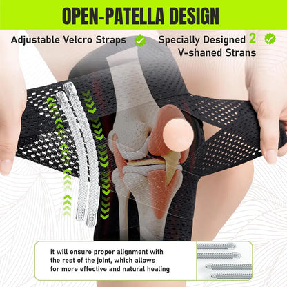Knee Brace with Side Stabilizers for Meniscal Tear, ACL, MCL, and Arthritis Recovery - Breathable Adjustable Support for Men and Women - Black Compression Wrap