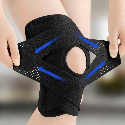 Knee Brace with Side Stabilizers for Meniscal Tear, ACL, MCL, and Arthritis Recovery - Breathable Adjustable Support for Men and Women - Black Compression Wrap