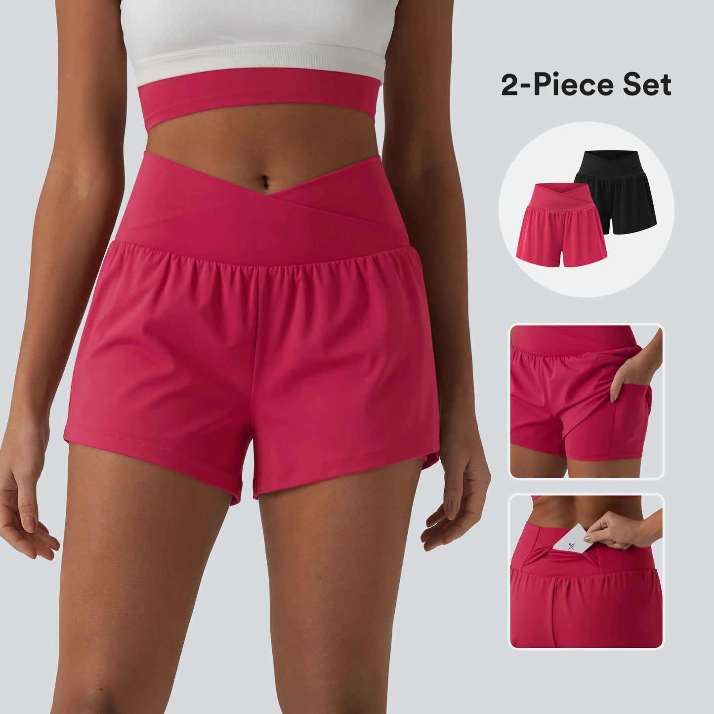 Halara 2-Piece Softlyzero Airy High-Waisted 2-in-1 Cool Touch Yoga Shorts with Pockets, 3-Inch Length
