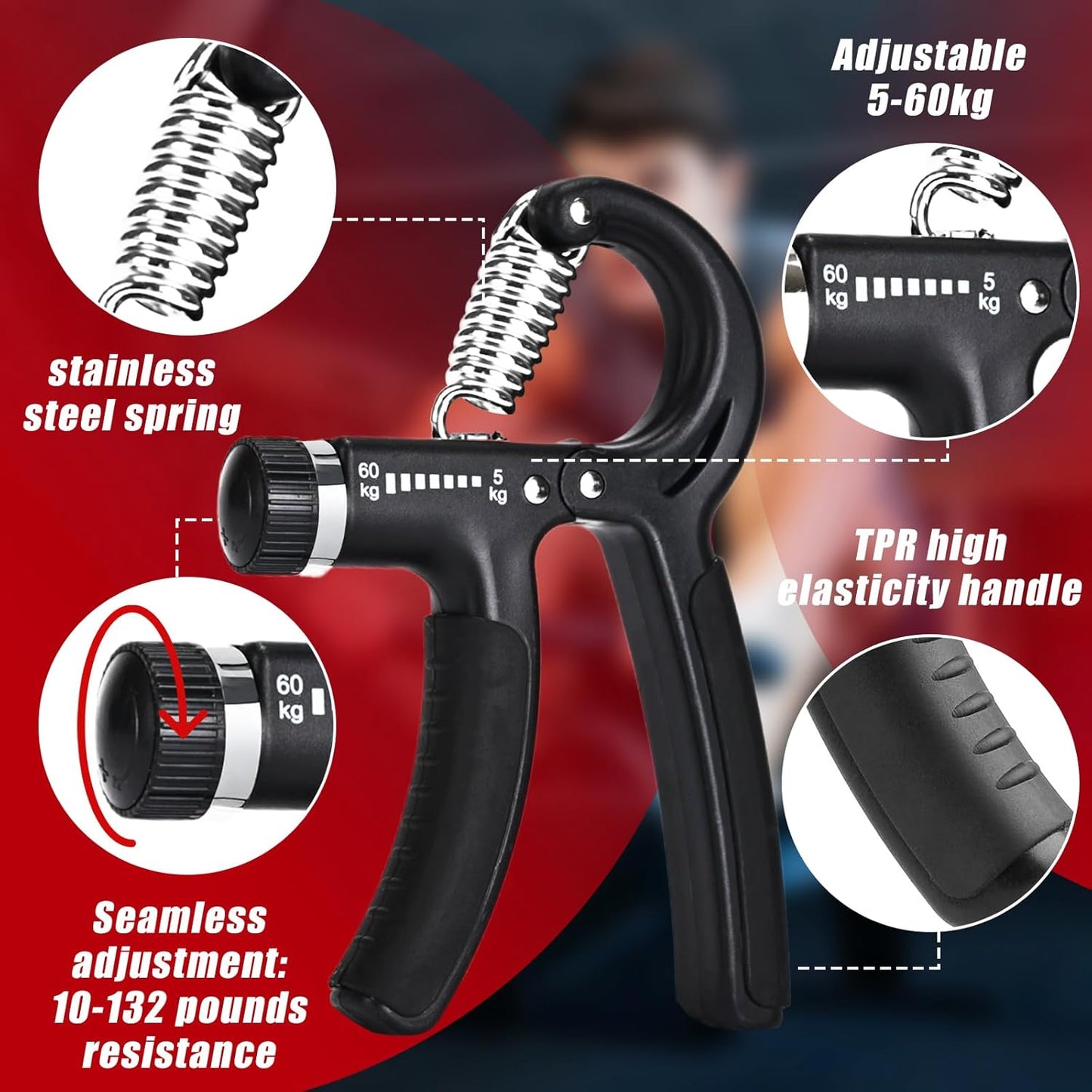 Adjustable Hand Grip Strengthener - 22-132 lbs Resistance Trainer for Forearm Rehabilitation and Strength Training for Athletes, Climbers, and Musicians