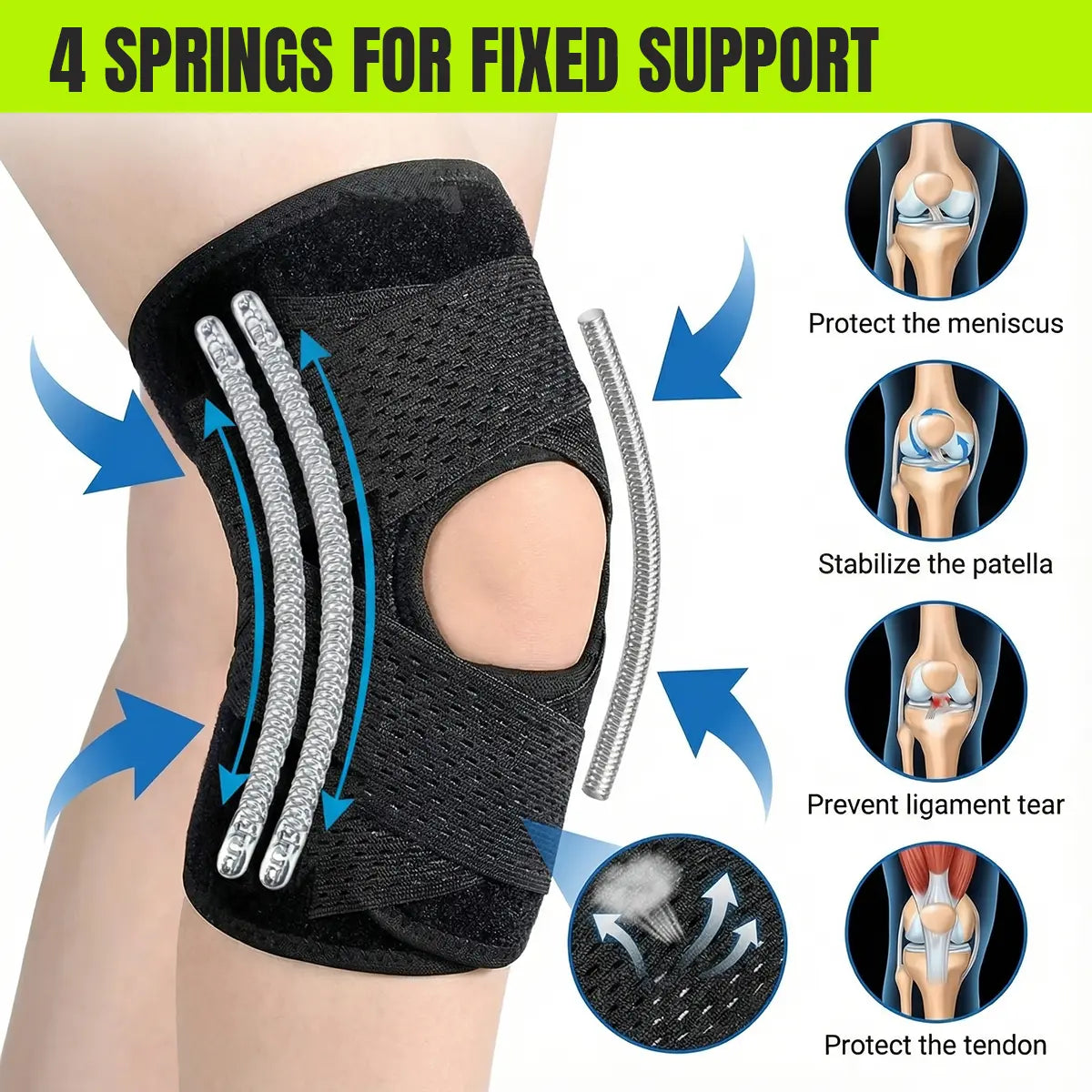Knee Brace with Side Stabilizers for Meniscal Tear, ACL, MCL, and Arthritis Recovery - Breathable Adjustable Support for Men and Women - Black Compression Wrap