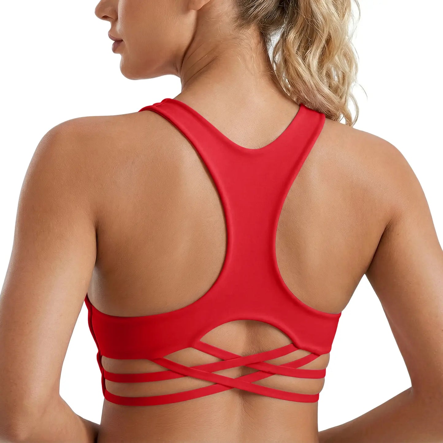 Aoysky Women's Racerback Criss Cross V-Neck Padded Wireless Sports Bra - Low-Impact Activewear Crop Top for Gym Workouts