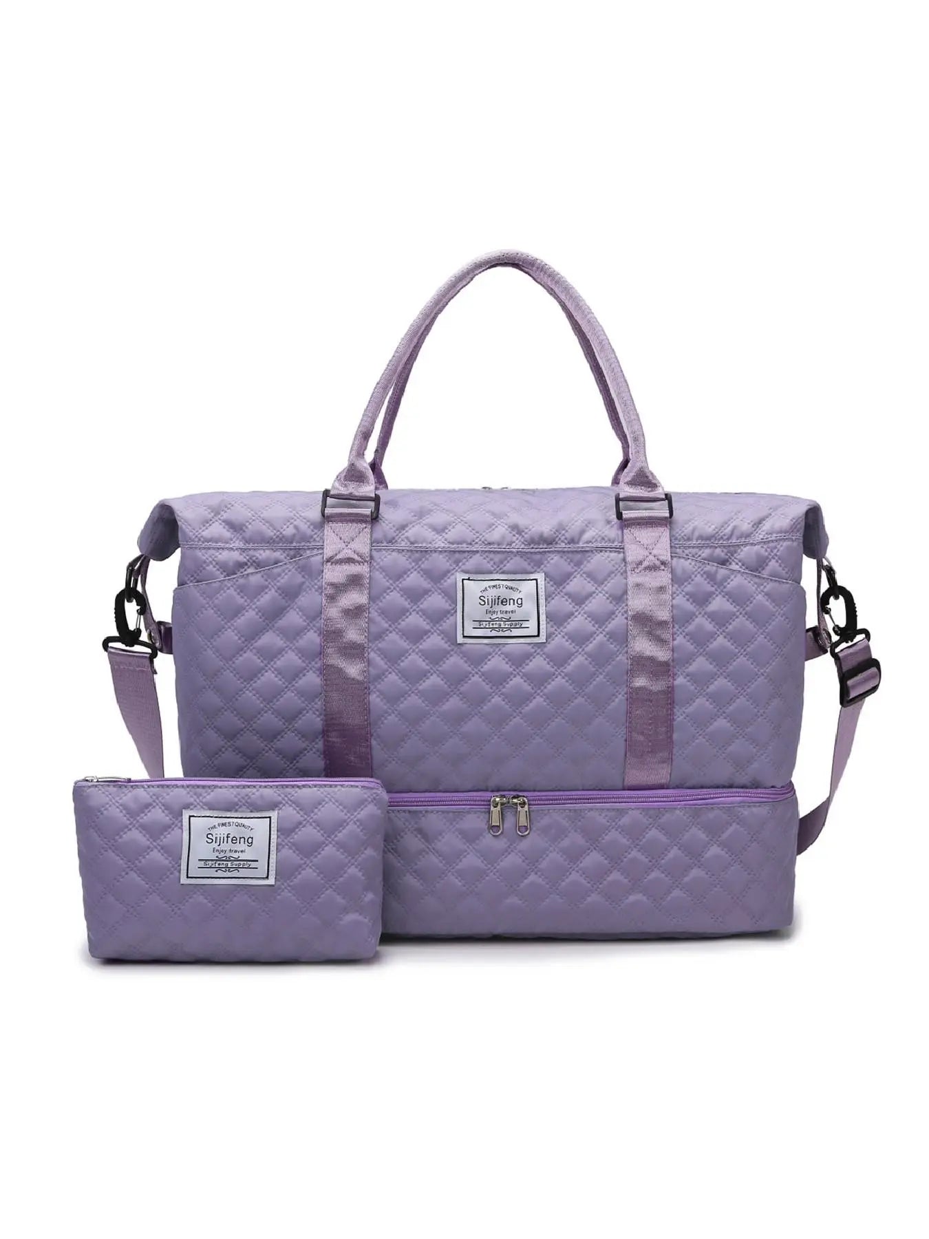 Large Capacity Travel Bag Set, Letter Pattern Zipper Travel Bag with Shoe Compartment, Casual Sports Fitness Bag for Women & Men, Weekender Travel Set