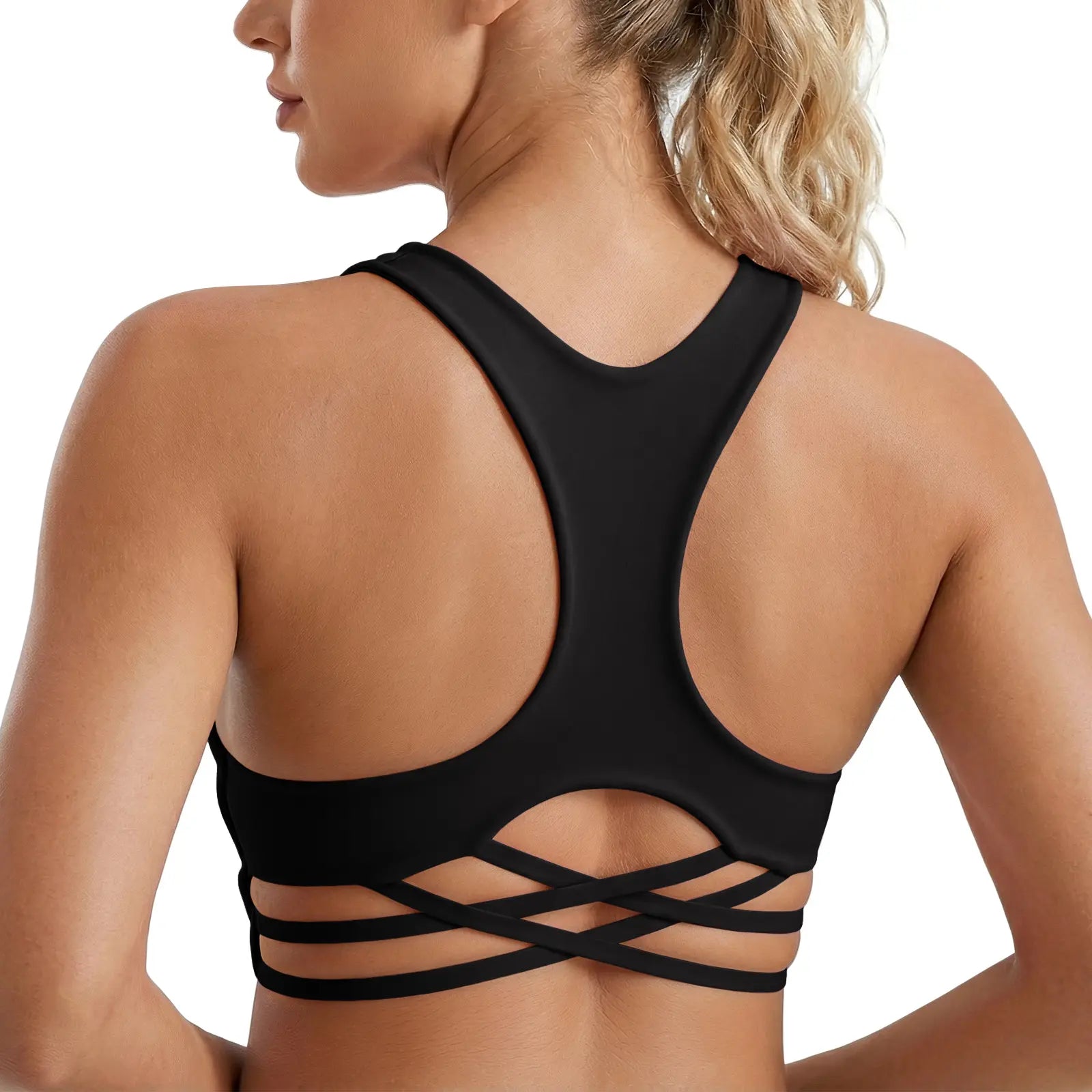 Aoysky Women's Racerback Criss Cross V-Neck Padded Wireless Sports Bra - Low-Impact Activewear Crop Top for Gym Workouts