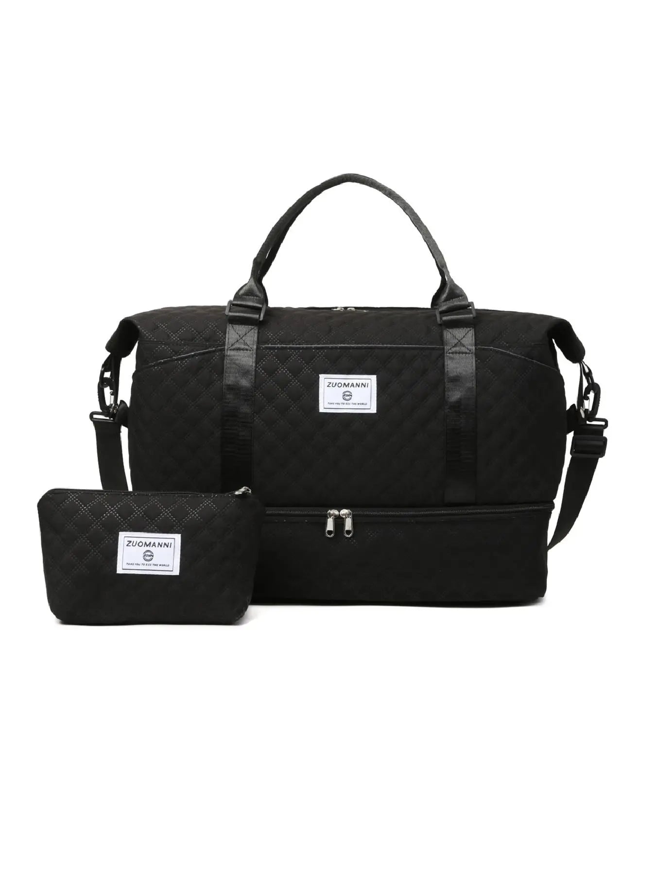 Large Capacity Travel Bag Set, Letter Pattern Zipper Travel Bag with Shoe Compartment, Casual Sports Fitness Bag for Women & Men, Weekender Travel Set