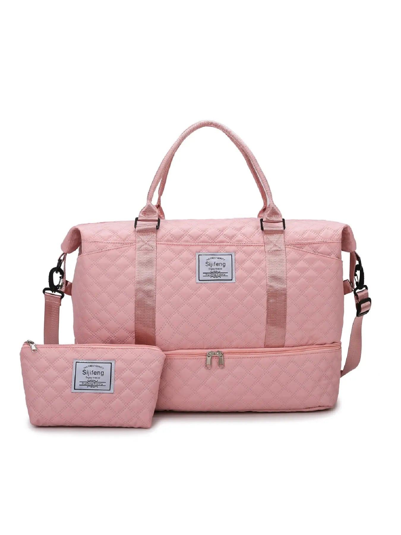 Large Capacity Travel Bag Set, Letter Pattern Zipper Travel Bag with Shoe Compartment, Casual Sports Fitness Bag for Women & Men, Weekender Travel Set
