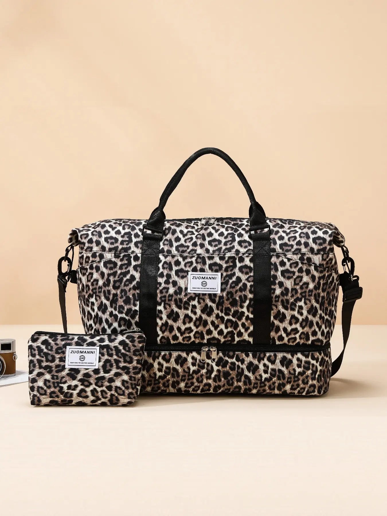 Large Capacity Travel Bag Set, Letter Pattern Zipper Travel Bag with Shoe Compartment, Casual Sports Fitness Bag for Women & Men, Weekender Travel Set