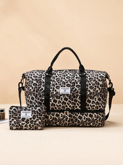 Large Capacity Travel Bag Set, Letter Pattern Zipper Travel Bag with Shoe Compartment, Casual Sports Fitness Bag for Women & Men, Weekender Travel Set