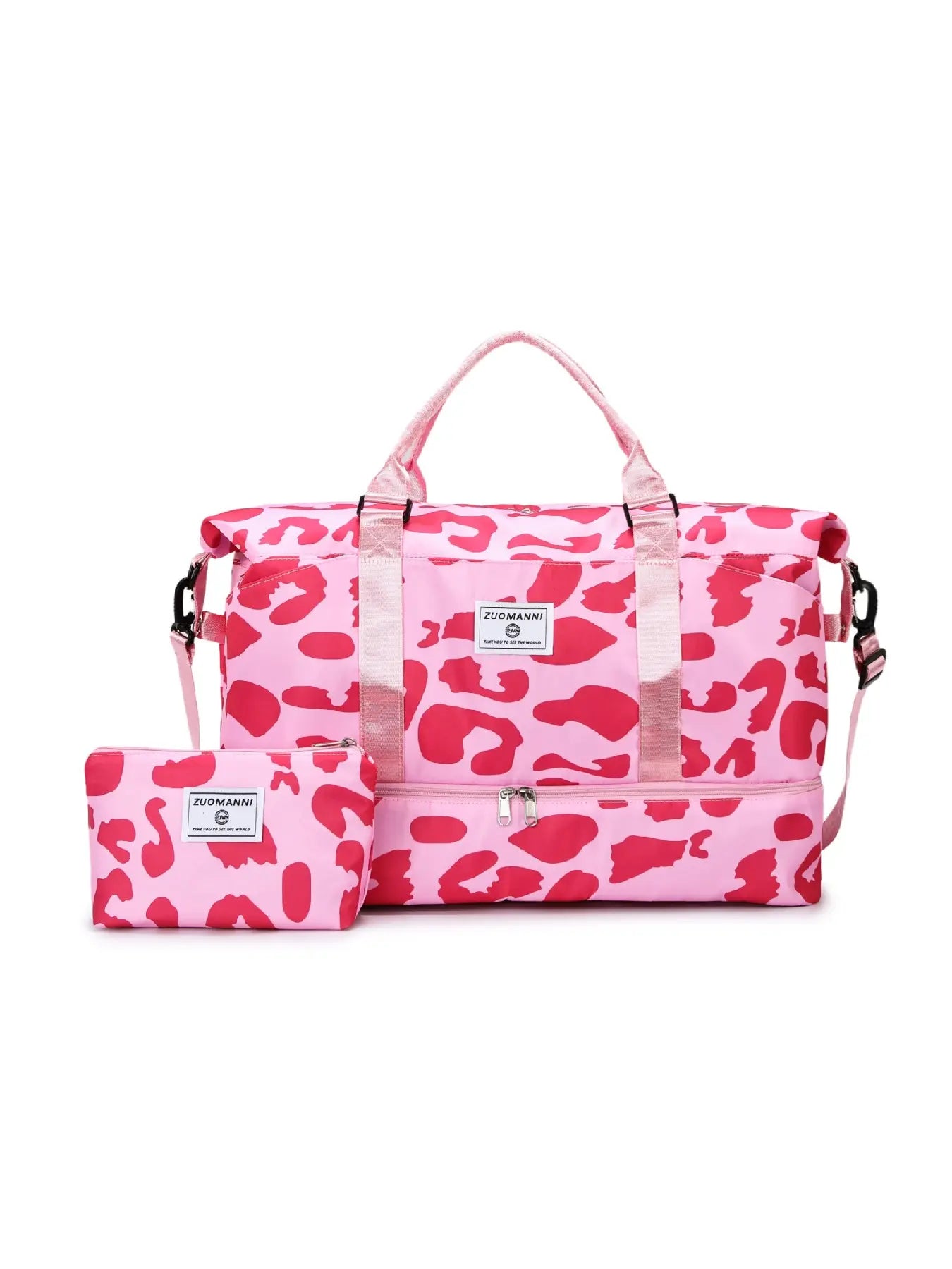 Large Capacity Travel Bag Set, Letter Pattern Zipper Travel Bag with Shoe Compartment, Casual Sports Fitness Bag for Women & Men, Weekender Travel Set