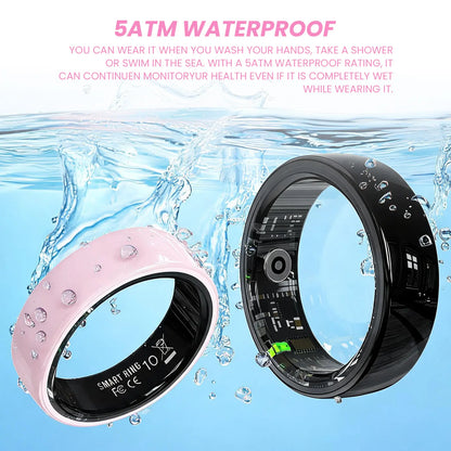 Ceramic Smart Fitness Rings for Men and Women - Waterproof Health Trackers with Heart Rate, Stress, Cycle Monitoring, and Sleep Tracking - IP68 Rated, 5-7 Day Battery Life, Compatible with iOS & Android, Includes Charging Case - Ideal Couple Gift