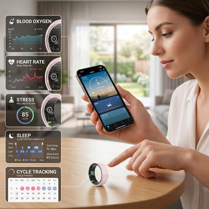 Ceramic Smart Fitness Rings for Men and Women - Waterproof Health Trackers with Heart Rate, Stress, Cycle Monitoring, and Sleep Tracking - IP68 Rated, 5-7 Day Battery Life, Compatible with iOS & Android, Includes Charging Case - Ideal Couple Gift