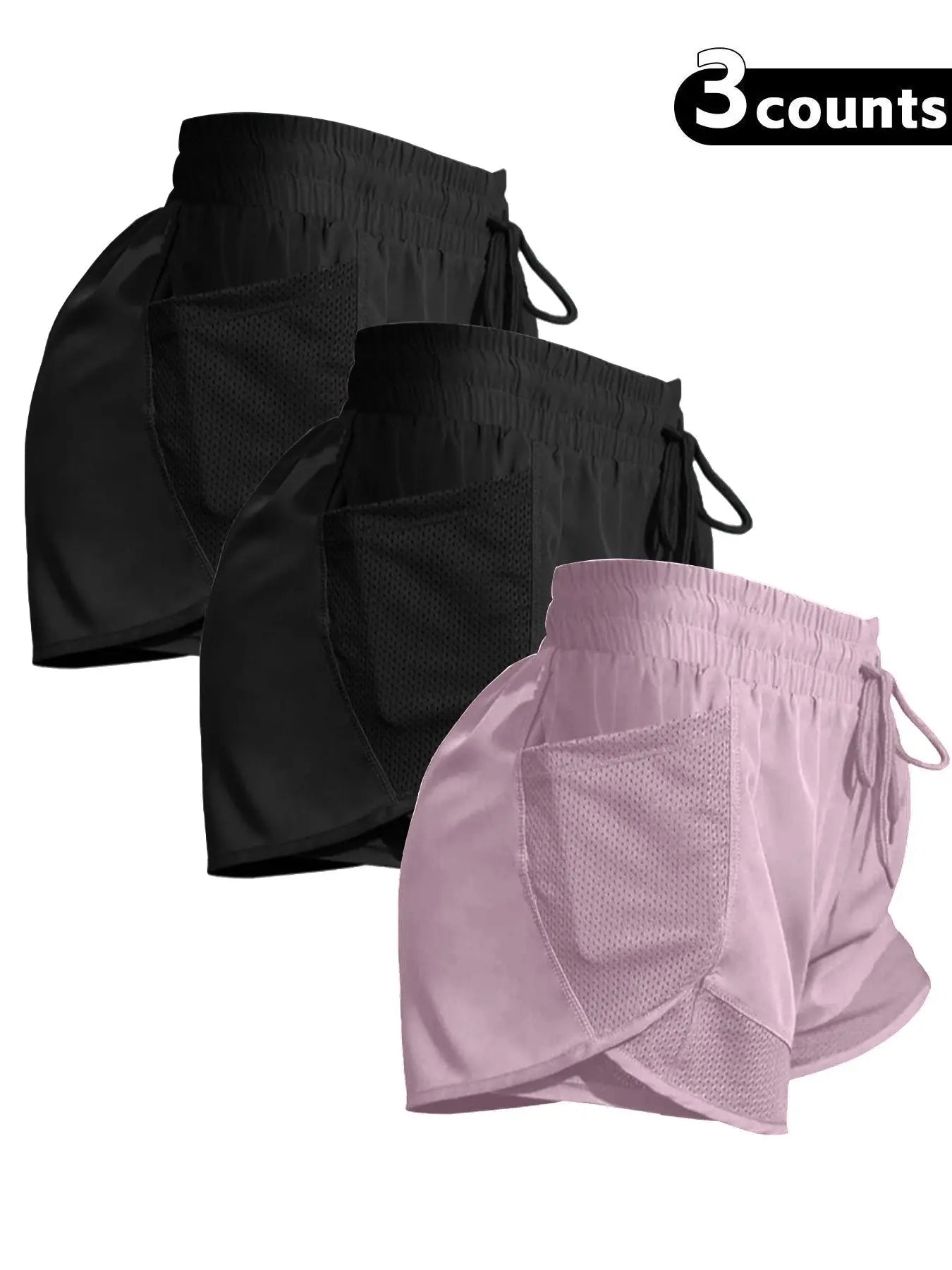 Women'S Plain Pocket Drawstring Waist Sports Shorts, Gym Shorts, Sporty Quick-Drying 2 in 1 Wrap Shorts, Women'S Sportswear for Running Workout