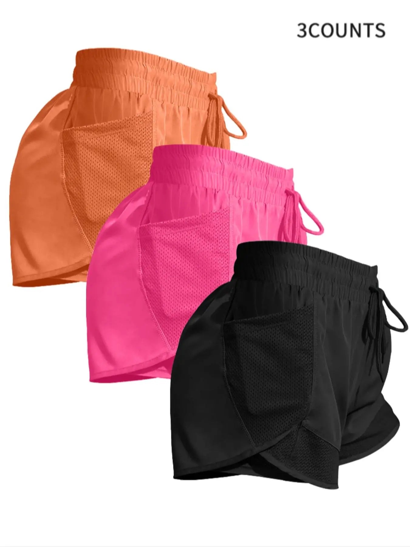 Women'S Plain Pocket Drawstring Waist Sports Shorts, Gym Shorts, Sporty Quick-Drying 2 in 1 Wrap Shorts, Women'S Sportswear for Running Workout