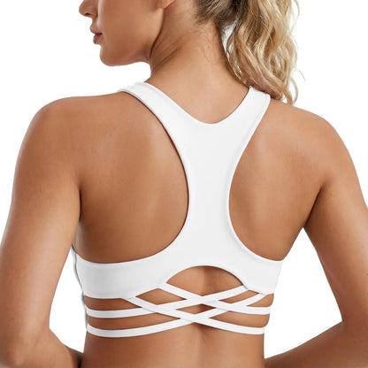 Aoysky Women's Racerback Criss Cross V-Neck Padded Wireless Sports Bra - Low-Impact Activewear Crop Top for Gym Workouts