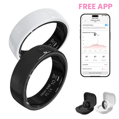 Ceramic Smart Fitness Rings for Men and Women - Waterproof Health Trackers with Heart Rate, Stress, Cycle Monitoring, and Sleep Tracking - IP68 Rated, 5-7 Day Battery Life, Compatible with iOS & Android, Includes Charging Case - Ideal Couple Gift