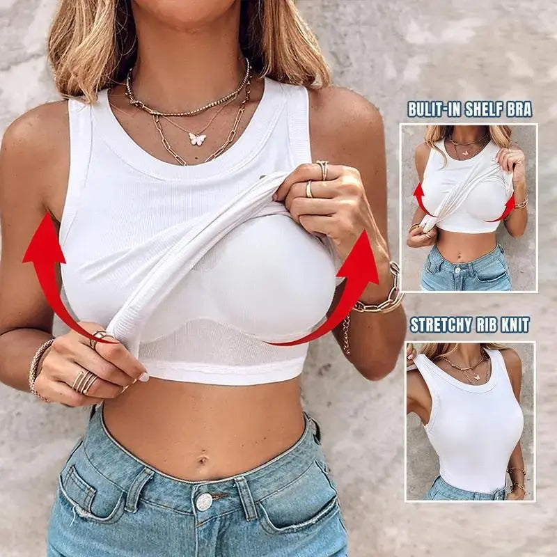 Esselegance Ribbed Workout Tank Tops for Women with Built in Bra Tight Racerback Scoop Sports Tank Neck Athletic Top for Summer and All Seasons Womenswear Bras