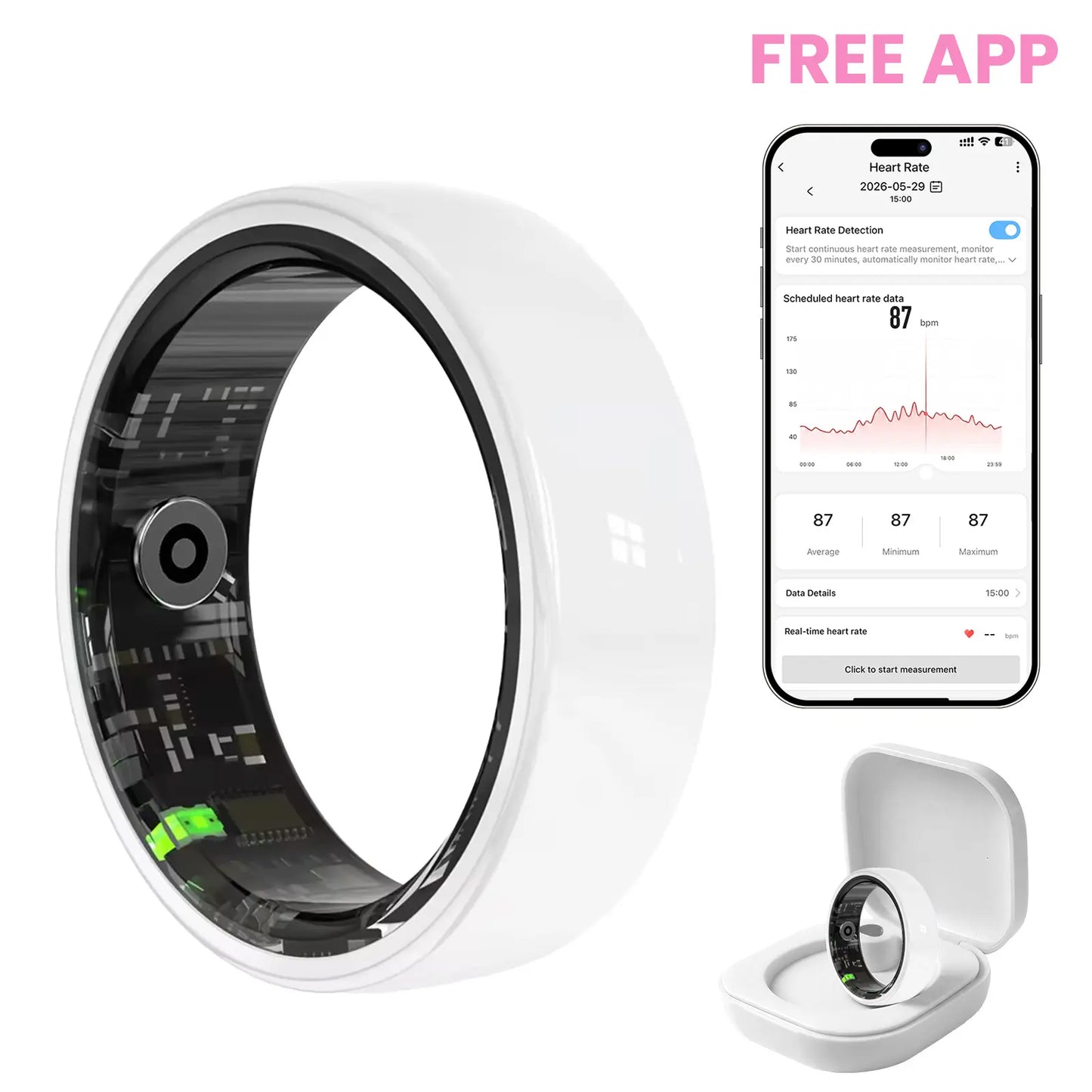 Ceramic Smart Fitness Rings for Men and Women - Waterproof Health Trackers with Heart Rate, Stress, Cycle Monitoring, and Sleep Tracking - IP68 Rated, 5-7 Day Battery Life, Compatible with iOS & Android, Includes Charging Case - Ideal Couple Gift