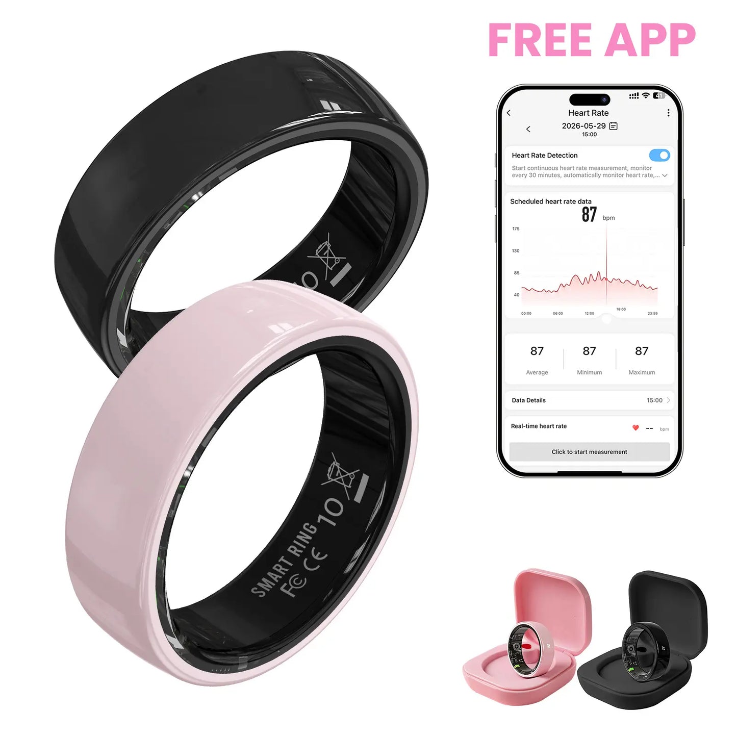 Ceramic Smart Fitness Rings for Men and Women - Waterproof Health Trackers with Heart Rate, Stress, Cycle Monitoring, and Sleep Tracking - IP68 Rated, 5-7 Day Battery Life, Compatible with iOS & Android, Includes Charging Case - Ideal Couple Gift