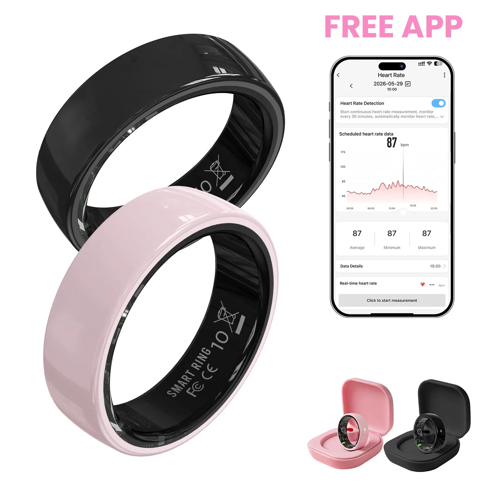 Ceramic Smart Fitness Rings for Men and Women - Waterproof Health Trackers with Heart Rate, Stress, Cycle Monitoring, and Sleep Tracking - IP68 Rated, 5-7 Day Battery Life, Compatible with iOS & Android, Includes Charging Case - Ideal Couple Gift